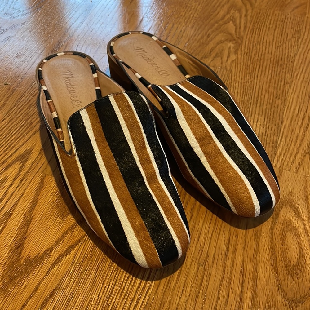 🚩SOLD Women’s Madewell Striped Calfhair slides 6.5